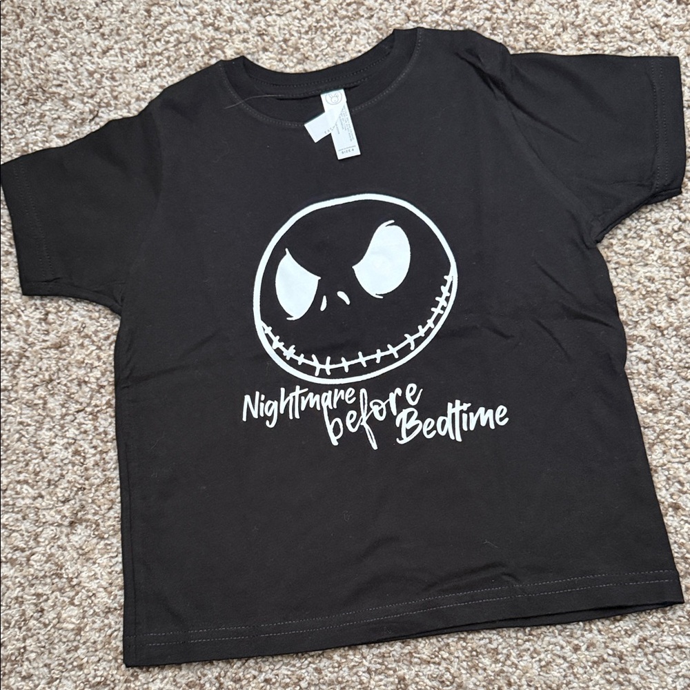 Rabbit Skins Black Kids Tee with White Nightmare Before Bedtime Graphic
